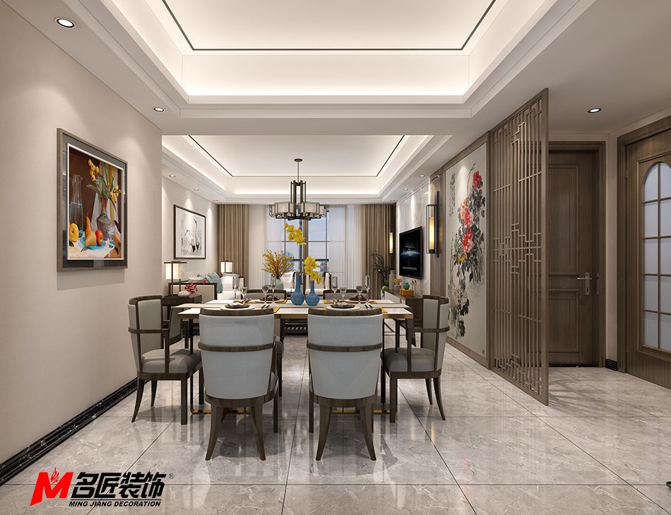 新中式风格室内装修设计效果图-楚雄中海寰宇三居123平米