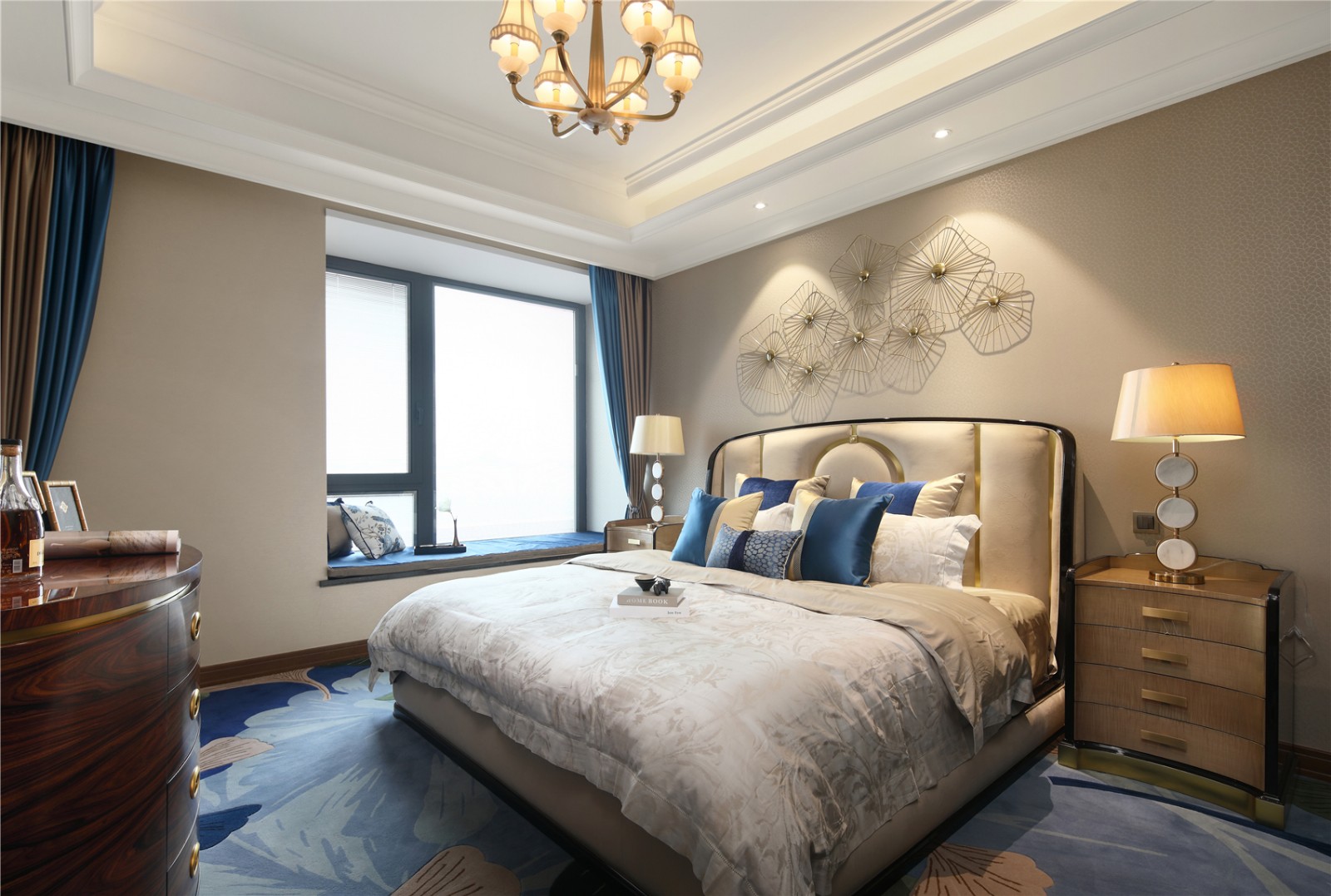 新中式风格家装设计平层室内装修效果图-卧室